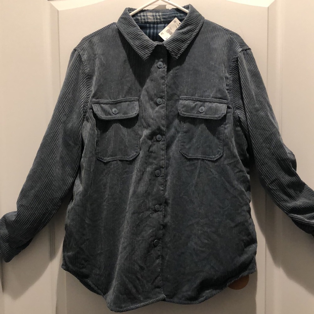 Verona versatile Blue Corduroy and fleece button front jacket, size XL, NWT